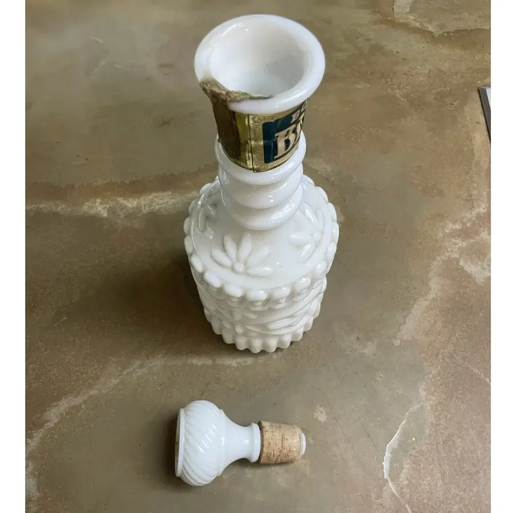 Bonded Beam Bourbon Decanter | 1960s Milk Glass | 8 Yr | Bar Decor Empty Vintage